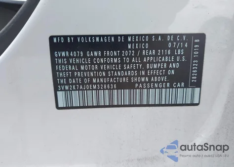 2014 Volkswagen Jetta 2.0L S из США, поврежденный, VIN 3VW2K7AJ0EM328636